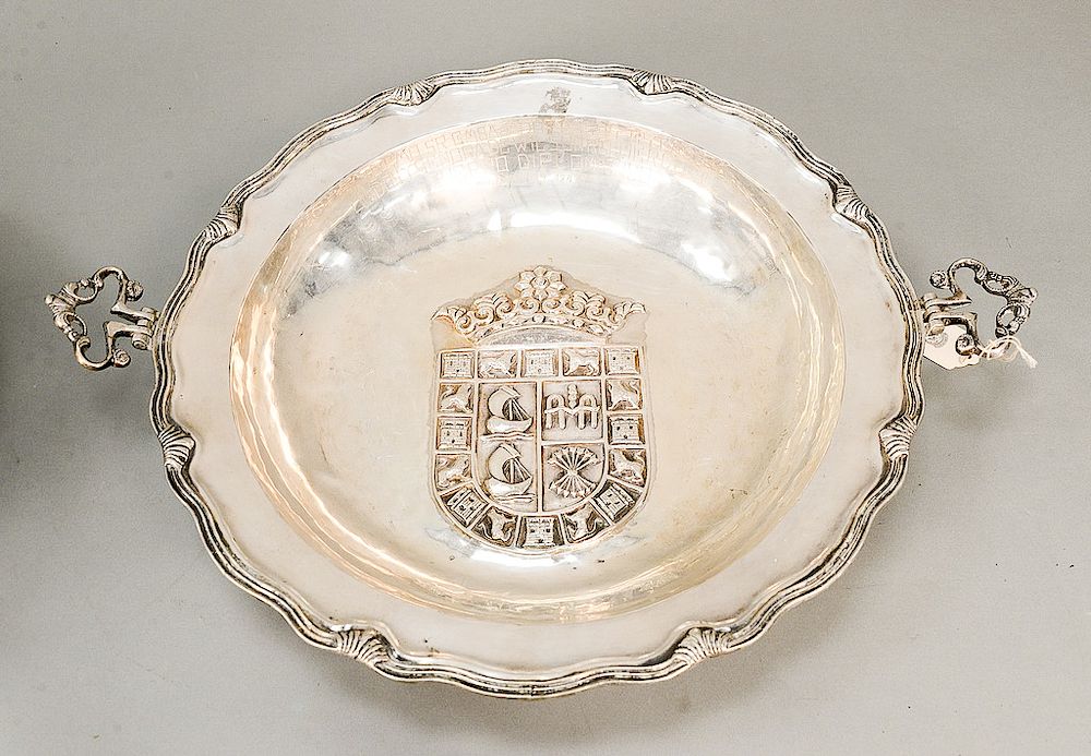 Appraisal: Peruvian silver basin with two handles with inscription including Diplomatic