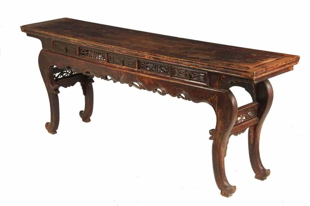 Appraisal: CHINESE ALTAR TABLE - Long Chinese Altar Table with scroll