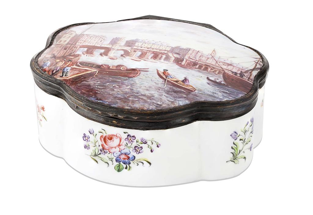 Appraisal: LARGE ENGLISH ENAMEL SNUFF BOX LATE TH EARLY TH CENTURY