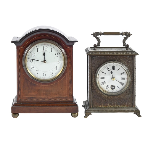 Appraisal: A mahogany and broken line inlaid mantle clock c in