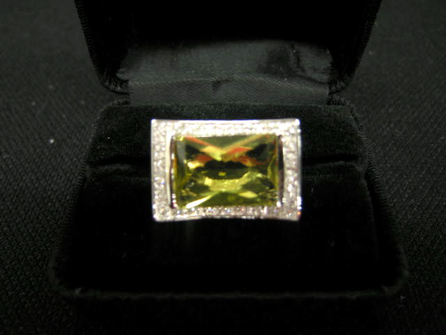 Appraisal: Peridot Diamond Ring large rich gem surrounded by diamonds in