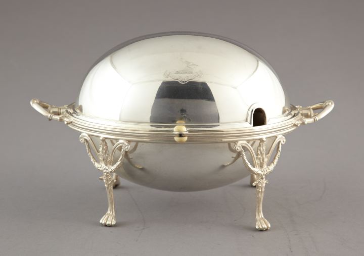 Appraisal: Georgian-Style Silver-Plated and Glass-Lined Roller Dome raised on tall legs