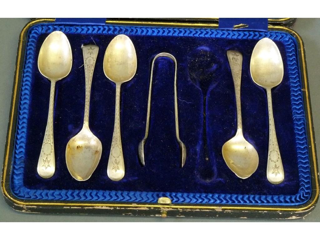 Appraisal: CASED PART SET OF FIVE GEORGE V SILVER TEASPOONS AND