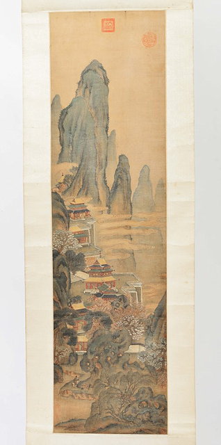 Appraisal: TH CENTURY CHINESE SCHOOLA landscape scroll with mountains clouds and