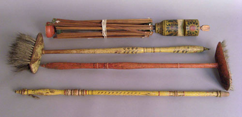 Appraisal: Two hearth brooms together with a swift and broom handle