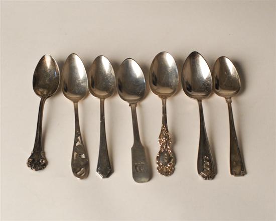 Appraisal: Seven Miscellaneous Sterling Teaspoons most monogrammed Total weight standard oz