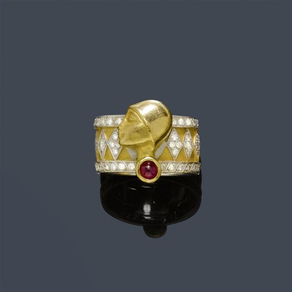 Appraisal: A RUBY AND DIAMOND RING G BELIN Platinum and yellow