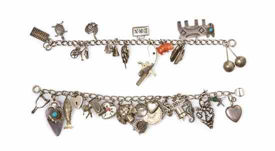 Appraisal: A Group of Sterling Silver Charm Bracelets with attached charms