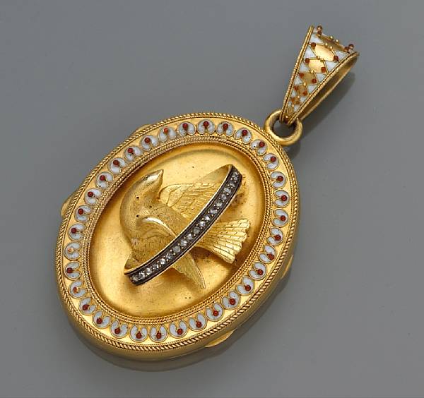 Appraisal: A diamond and enamel locket mounted in eighteen karat gold