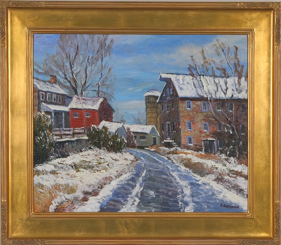 Appraisal: Griesemer's Mill winter landscape oil on canvas x SLR R