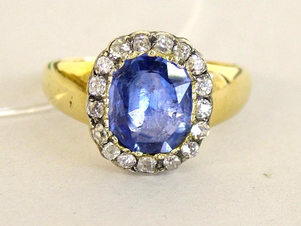 Appraisal: Sapphire and diamond antique cluster ring