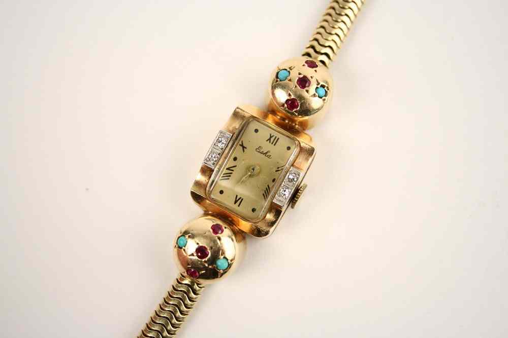 Appraisal: LADY'S WRISTWATCH - lady's retro k gold gem set wrist