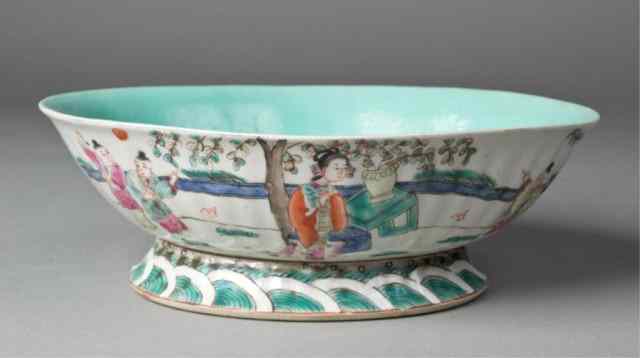 Appraisal: A Fine Chinese Famille Rose Footed BowlOf cartouche shape the