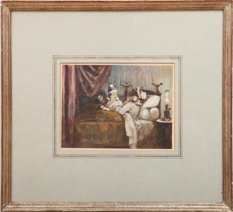 Appraisal: HENRI MONNIER - BEDROOM CONVERSATION Gouache on paper mounted on