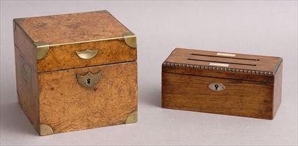 Appraisal: TWO VICTORIAN BOXES The larger burr walnut with brass-mounted corners