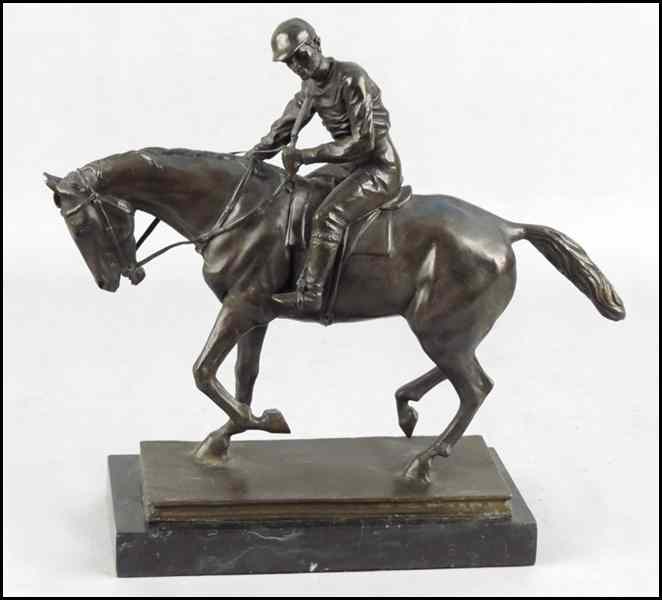 Appraisal: PATINATED FIGURE OF A HORSE AND JOCKEY Unsigned raised on