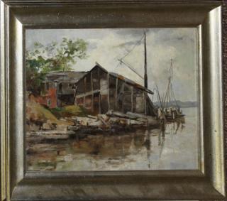 Appraisal: th c unsigned Rockport School o c of dock buildings