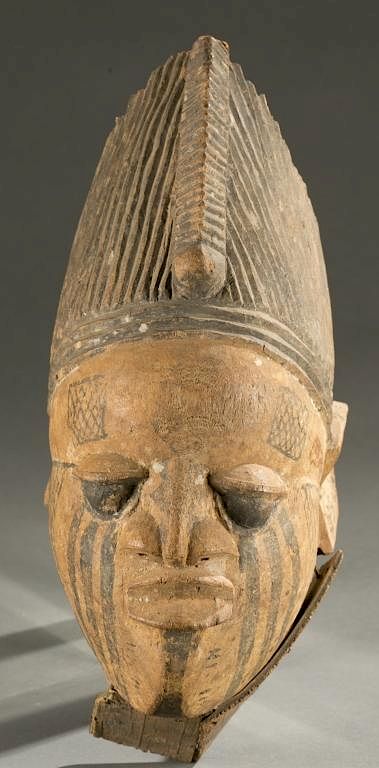 Appraisal: Yoruba veranda post head fragment th c A painted veranda