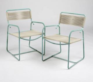 Appraisal: Two Walter Lamb verdigris bronze patio armchairs Mid- th century