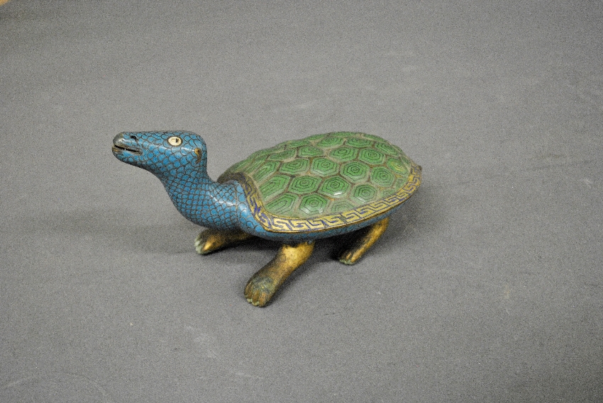 Appraisal: - Cloisonn turtle th c decorated in blue and green