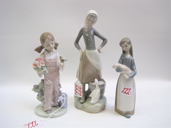 Appraisal: THREE LLADRO PORCELAIN FIGURES Girl With Milk Pail Duck H