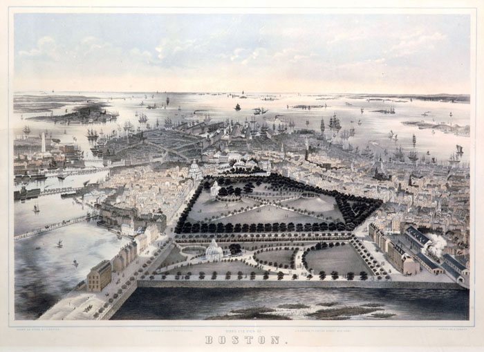 Appraisal: BIRD'S EYE VIEW OF BOSTON Handcolored lithograph by C Matter