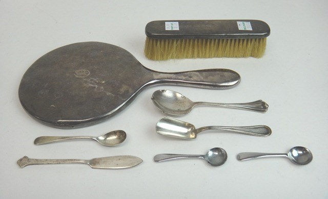 Appraisal: Silver and silver mounted wares comprising a hand mirror London