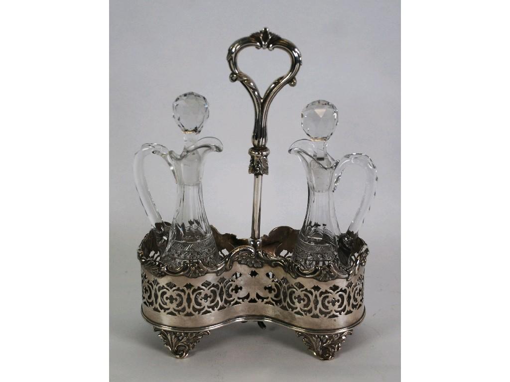 Appraisal: LATE VICTORIAN EDWARDIAN ELECTROPLATED OIL AND VINEGAR CONDIMENT BOTTLE HOLDER