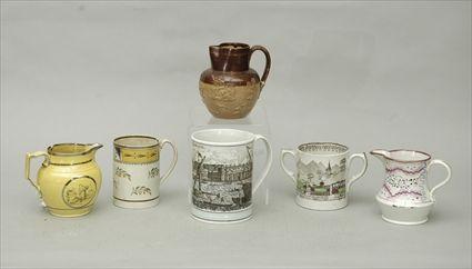 Appraisal: Group of Six English Pottery Mugs and Pitchers