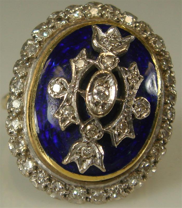 Appraisal: K yg Diamond and Enameled Ring Center dome is decorated