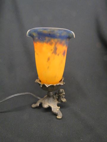 Appraisal: Mueller Freres Art Glass Lamp signed shade blues and orange