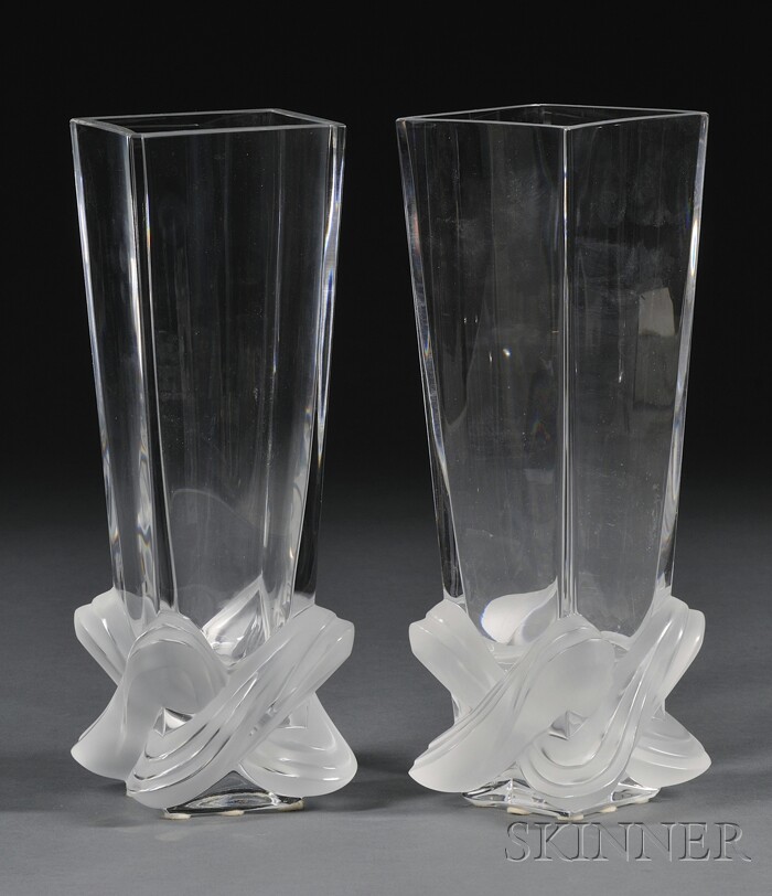 Appraisal: Pair of Lalique Glass Vases Etched and clear colorless glass