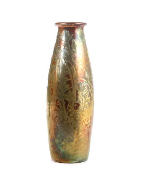 Appraisal: A Weller Sicard swelling ovoid vase with grasses early th