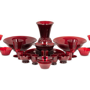 Appraisal: A Collection of Red Glass Table Articles comprising teacups saucers