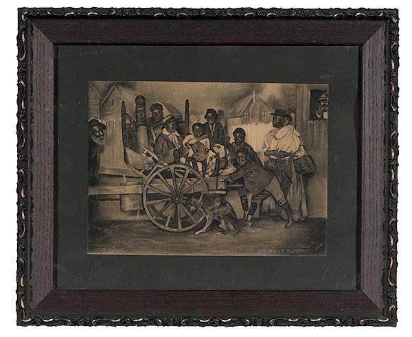 Appraisal: AFRICAN AMERICAN GENRE SCENE BY B K R CHARCOAL ON