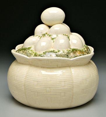 Appraisal: Ceramic lidded egg bowl lid formed as stack of eggs