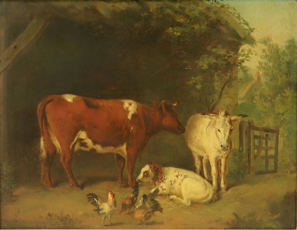 Appraisal: UNSIGNED Oil On Canvas Farm Animals Apparently unsigned and from