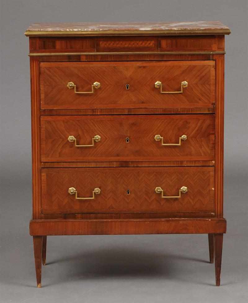 Appraisal: LOUIS XVI STYLE INLAID KINGWOOD COMMODE ON STAND The rectangular