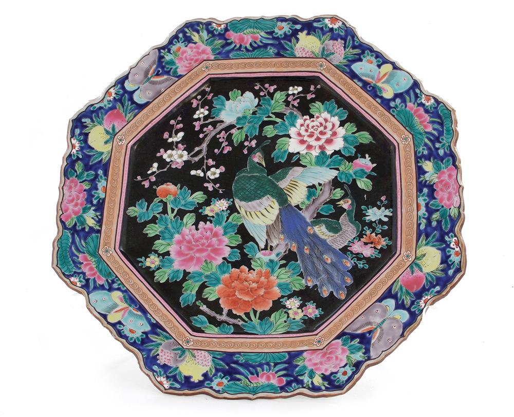 Appraisal: Chinese famille rose porcelain charger Republic period octagonal scrolling rim