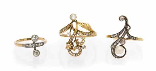 Appraisal: A Collection of Antique Yellow Gold and Diamond Rings consisting