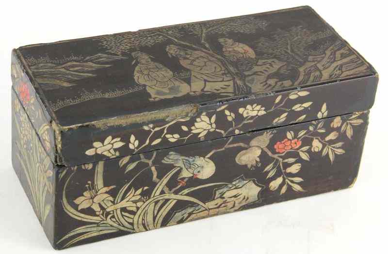 Appraisal: Chinese Lacquered Boxlate th century relief carved with three figures