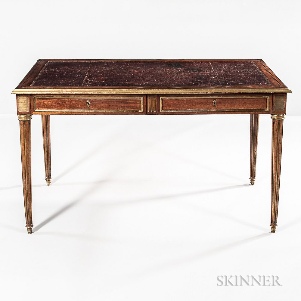 Appraisal: Louis XVI-style Mahogany Mahogany-veneered and Gilt-brass-mounted Bureau Plat Louis XVI-style