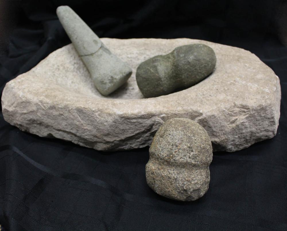 Appraisal: FOUR NATIVE AMERICAN GROUND STONE ARTIFACTS two fully grooved axes