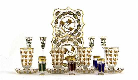 Appraisal: Collection enameled glass stems and plates circa comprising pair of