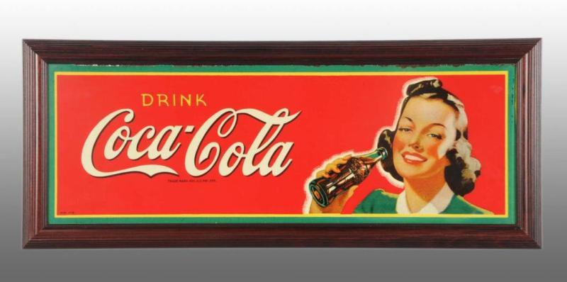 Appraisal: Masonite Coca-Cola Sign with Girl Bottle Description Framed under non-glare