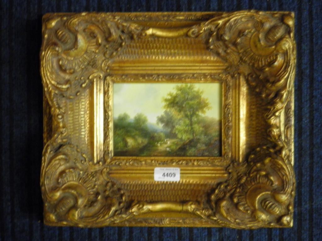 Appraisal: thC style River LandscapeOil on panelOrnate gilt frame cm x