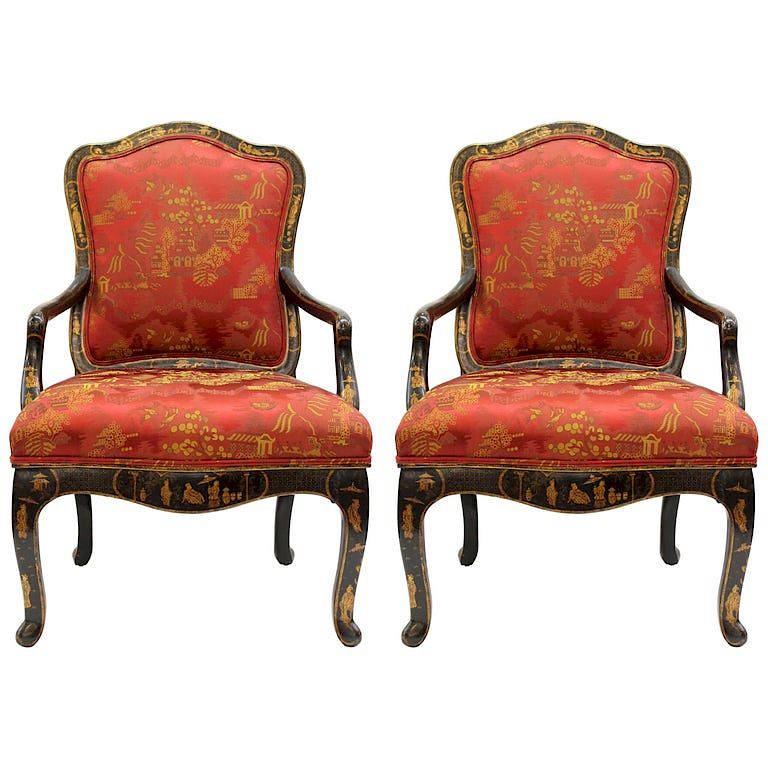 Appraisal: Chinoiserie Portuguese Occasional Chairs Pair Pair of Chinoiserie Portuguese occasional