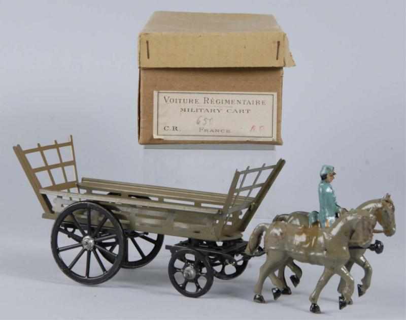 Appraisal: Tin Military Cart Push Toy Description French Circa s Some