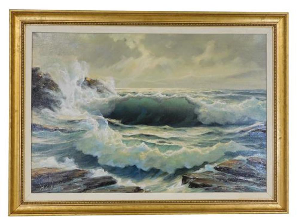 Appraisal: M C Waite American th C oil on canvas waves