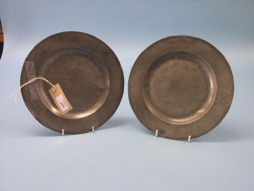 Appraisal: A pair of th century pewter plates crested touchmarks indistinct